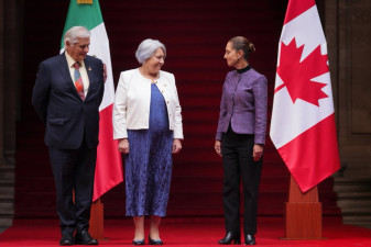 Sheinbaum recibe en Palacio Nacional a la gobernadora general de Canadá, Mary Simon
