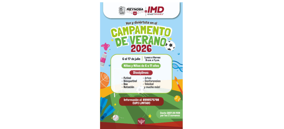 Invita Gobierno de Reynosa a inscribirse en Curso de Verano del Polideportivo