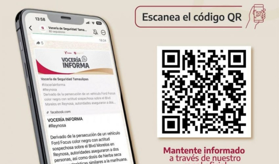 Invita Vocería de Seguridad Tamaulipas a la ciudadanía a unirse a su canal oficial de WhatsApp