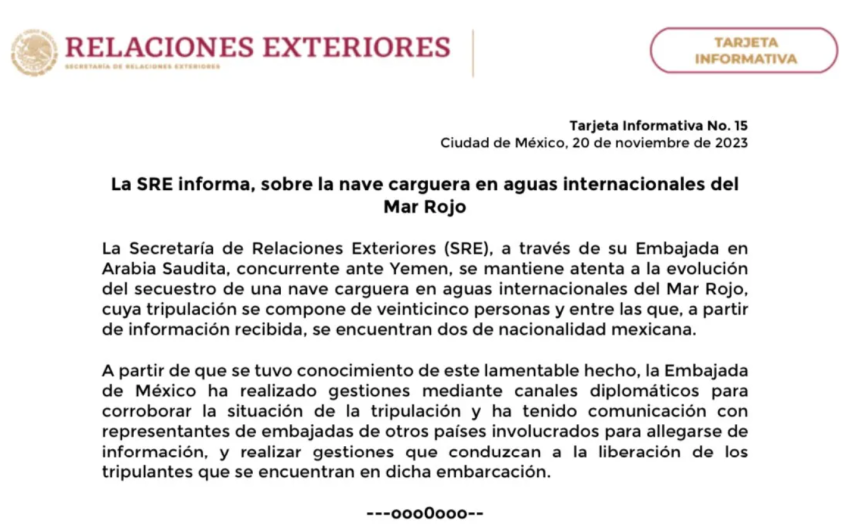 Rebeldes de Yemen secuestran un buque en el Mar Rojo con dos mexicanos a bordo