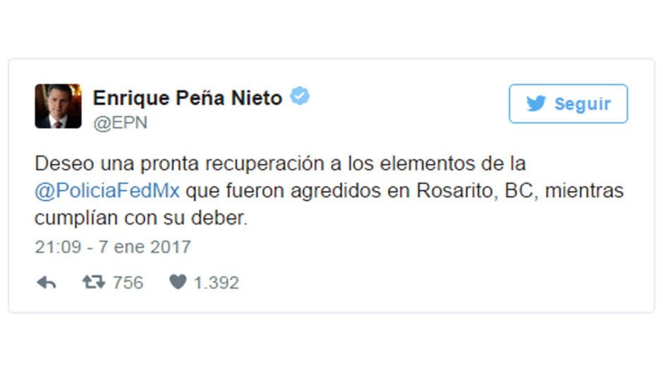 Peña Nieto condena agresión a federales en BC