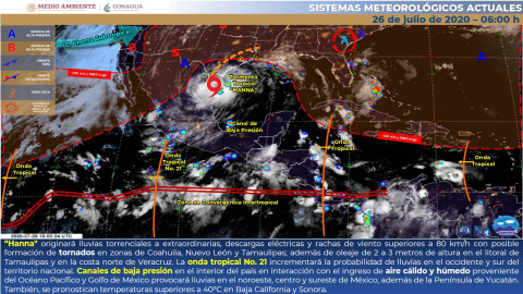“HANNA” ocasionará lluvias intensas a torrenciales en Coahuila, Nuevo León y Tamaulipas