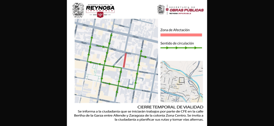 Cierre temporal de vialidad y suspensión de energía eléctrica