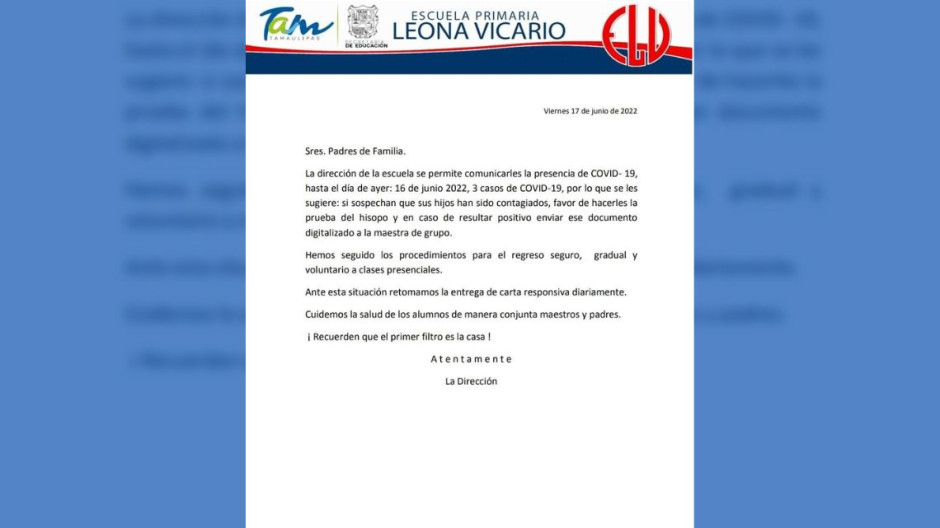 Reportan 3 casos de COVID-19 en Escuela Primaria; envían carta responsiva 