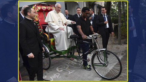 Papa viaja en un triciclo de Bangladesh