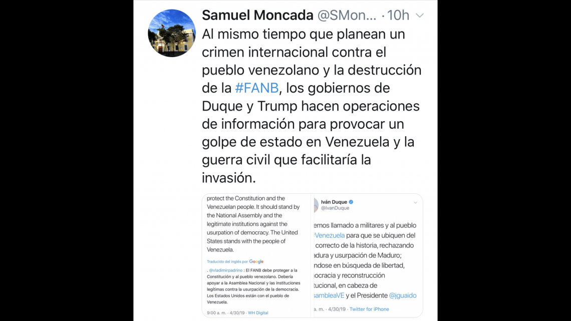 Embajador venezolano ante la ONU arremete contra Trump y Duque