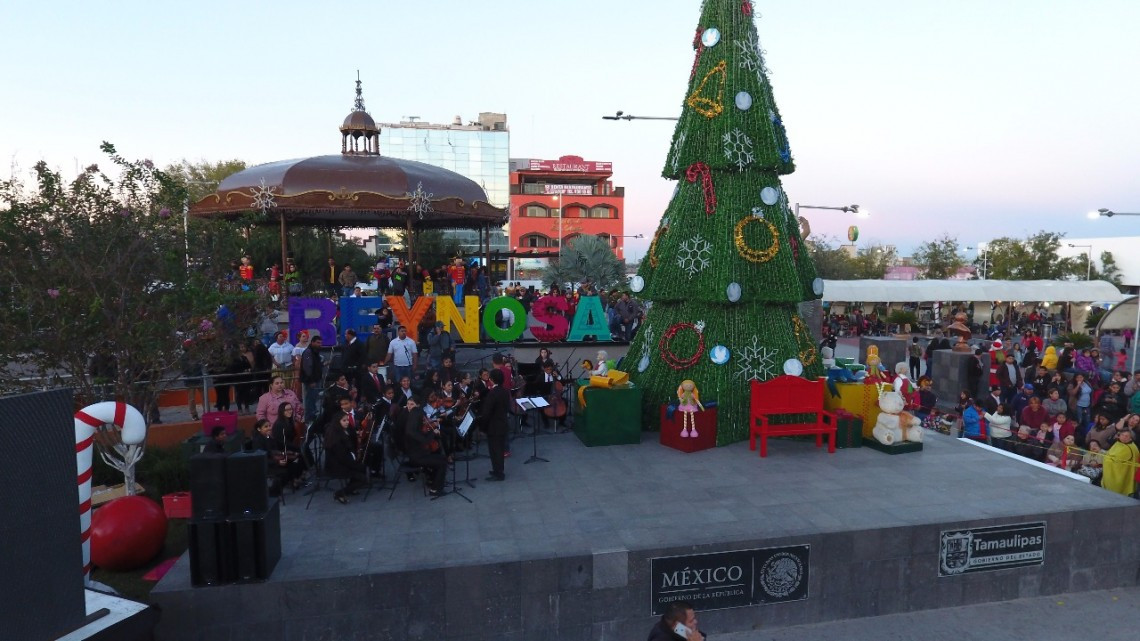 Niños encienden junto con alcaldesa Pino Navideño