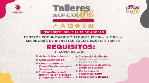 Continúan abiertas las inscripciones para Talleres de Oficio UNE