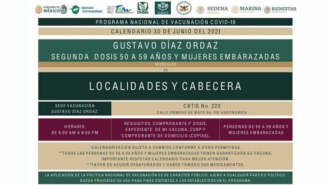 Pondrán segunda dosis anticovid a personas de 50 a 59 años en 6 municipios de Tamaulipas