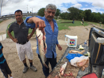 Aprovechan creciente del río para ir de pesca