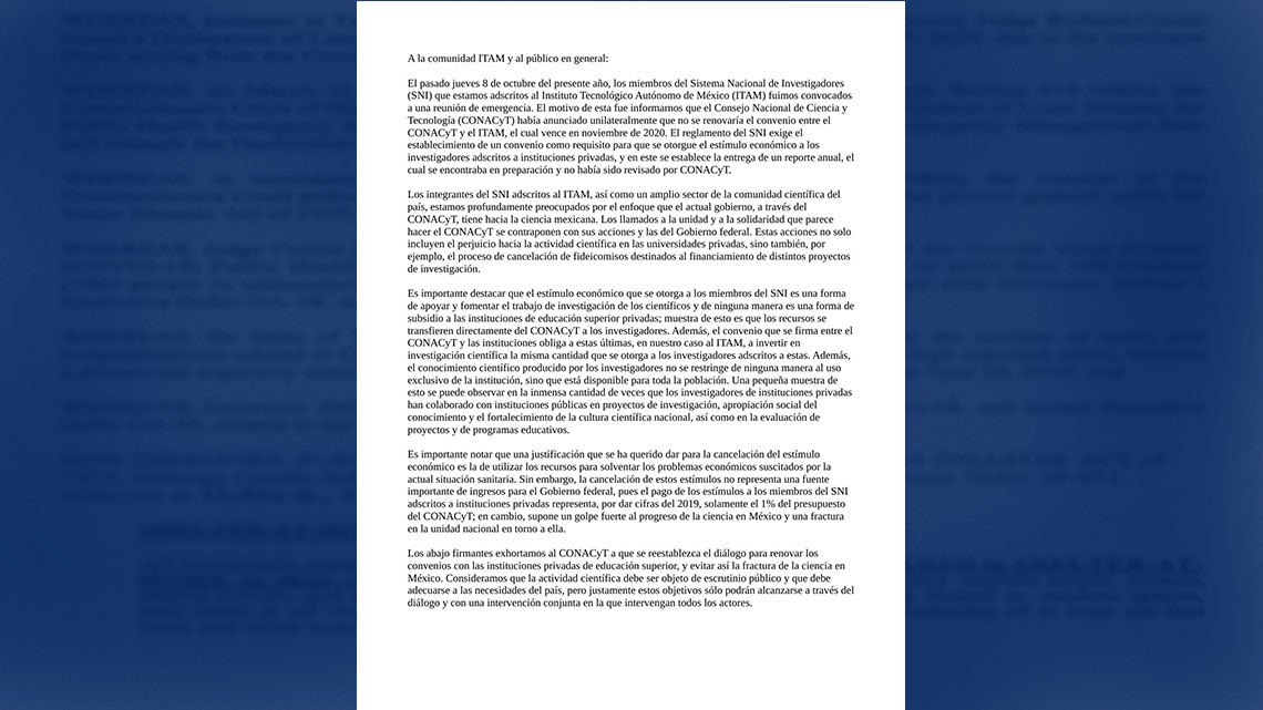 Conacyt suspende apoyos a investigadores del ITAM 