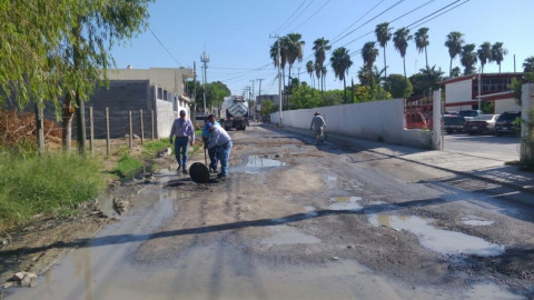 Sondean y limpian alcantarillas en calle Poza Rica, en la Petrolera