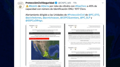 Roban cilindro con gas cloro; activan alerta en seis estados