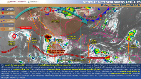Lluvias puntuales muy fuertes en Nayarit, Jalisco, Colima, Michoacán, Guerrero y Oaxaca