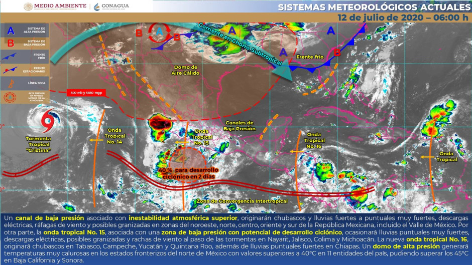 Lluvias puntuales muy fuertes en Nayarit, Jalisco, Colima, Michoacán, Guerrero y Oaxaca