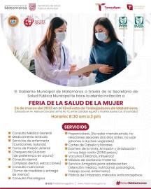 Invita Gobierno de Matamoros a Feria de la Salud  de la Mujer; servicios médicos serán gratuitos