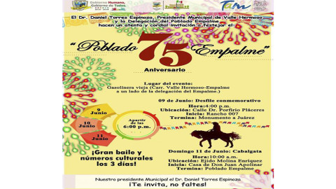 Celebrarán el “75 Aniversario” del poblado Empalme