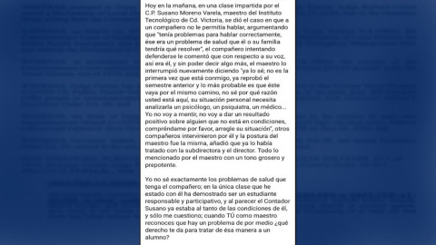 "Su situación es personal, necesita analizarla un psicólogo": Maestro de ITCV
