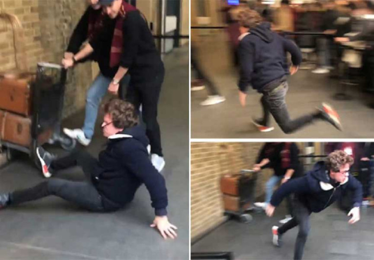 Fan de Harry Potter falla al intentar cruzar anden 9 ¾