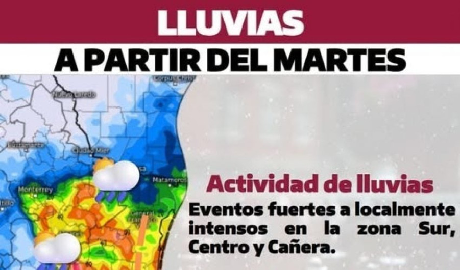 Zona de inestabilidad generará lluvias en Tamaulipas del martes al sábado: Coordinación de Protección Civil
