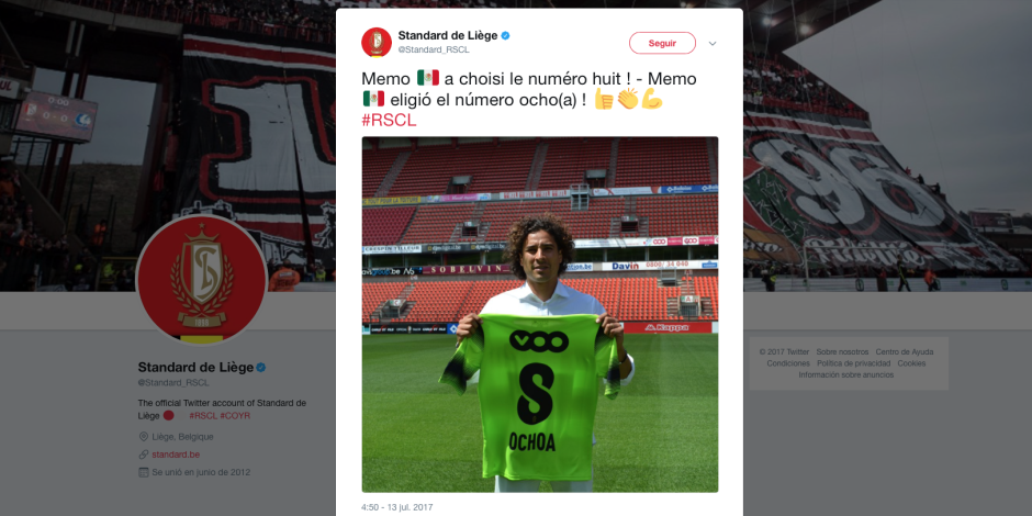 Guillermo Ochoa es presentado con el Standard Lieja