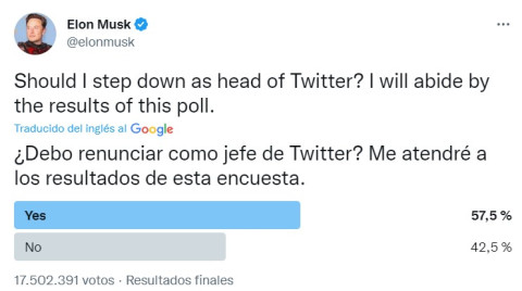 Elon Musk lleva a votación seguir como CEO de Twitter, la mayoría quiere que se vaya
