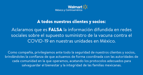 Desmiente Walmart venta de vacunas contra el COVID-19 en México