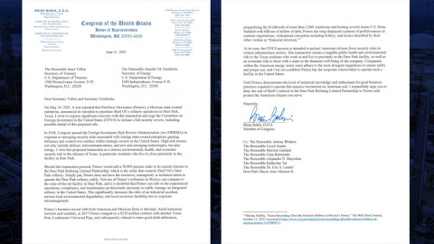 Congresista de EU pide frenar venta de Deer Park a PEMEX