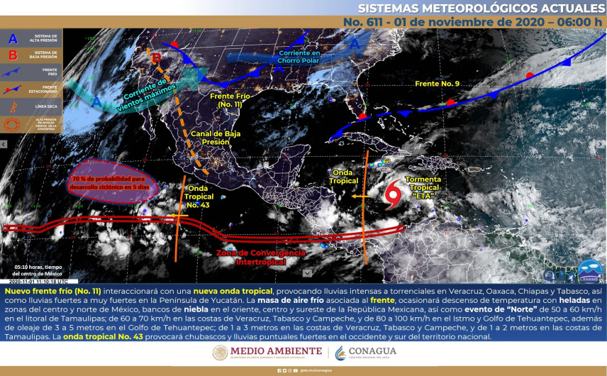 Entrada del frente frío no.11 mantendrá bajas temperaturas en el centro y norte el país 