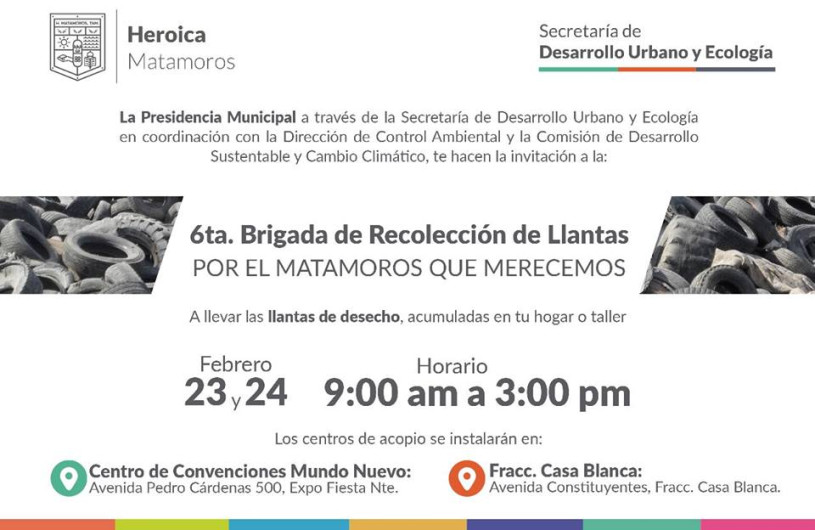Invitan a 6ta. Brigada de Recolección de Llantas