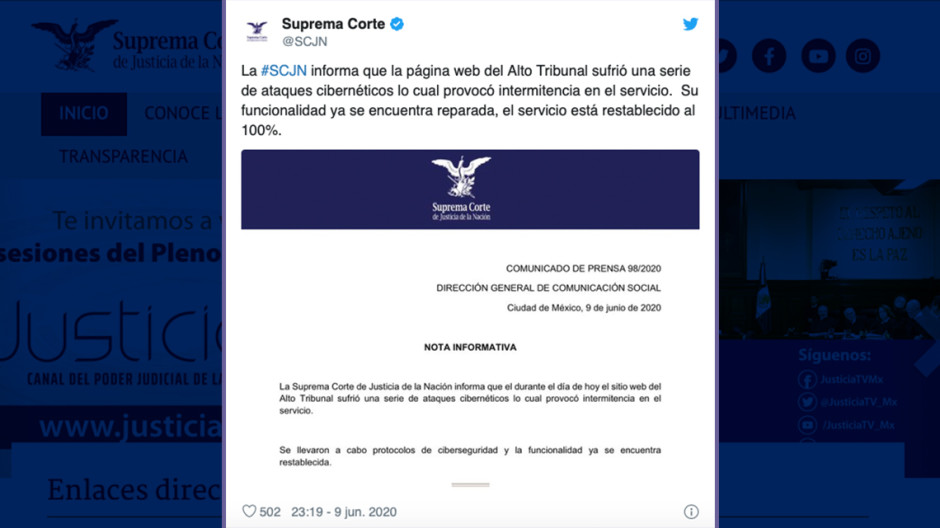 Sufre portal de la SCJN ataque cibernético