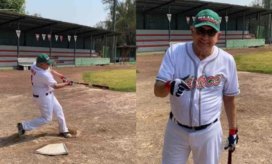 “Estoy poniéndome en forma, macaneando”, dice AMLO en práctica de béisbol