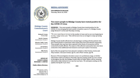 Suman 11 casos de coronavirus en el Condado de Hidalgo 