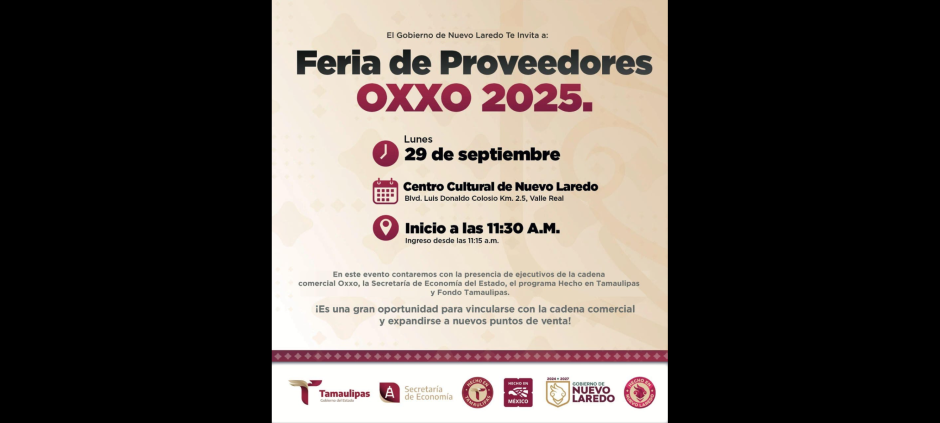 Invitan a emprendedores a la feria de proveedores OXXO 2025 en Nuevo Laredo