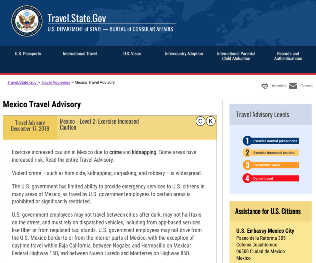 Recomienda EU  no viajar a Tamaulipas y otros 4 estados mexicanos