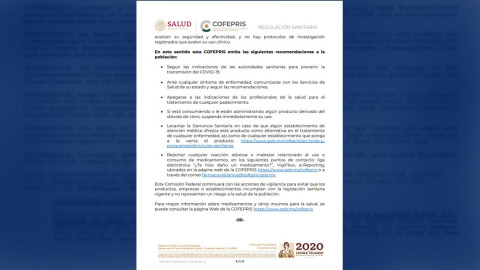 COFEPRIS advierte sobre el uso de Dióxido de cloro o Solución Mineral Milagrosa