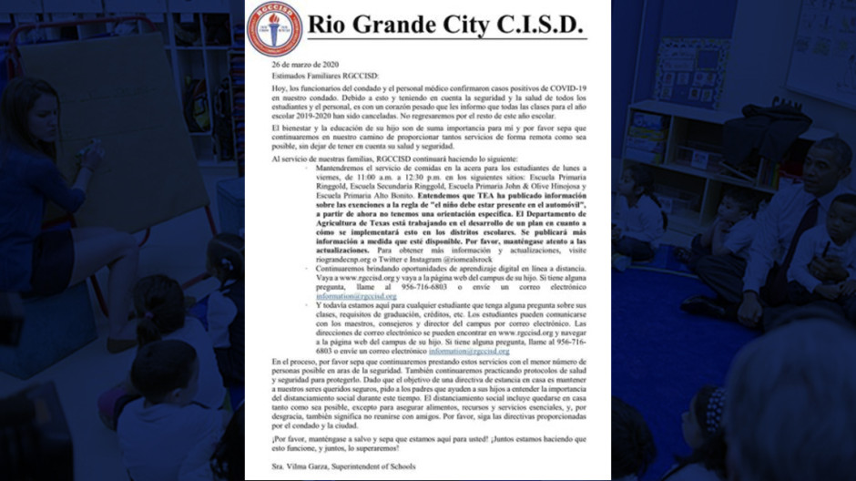 Tras aumento de casos de covid-19, Distrito escolar Río Grande City  cancela clases por el resto del año