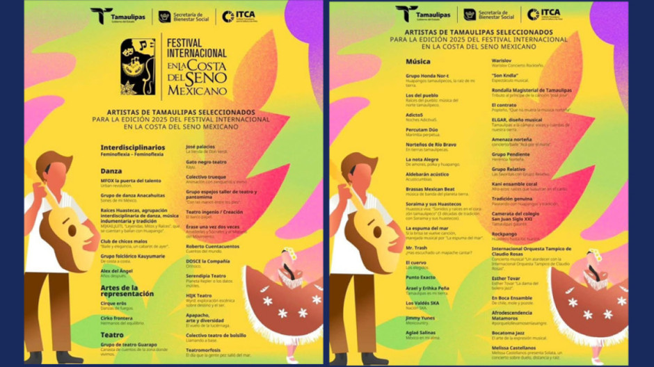 Anuncia ITCA lista de artistas tamaulipecos seleccionados para formar parte de la programación del FICSM2025