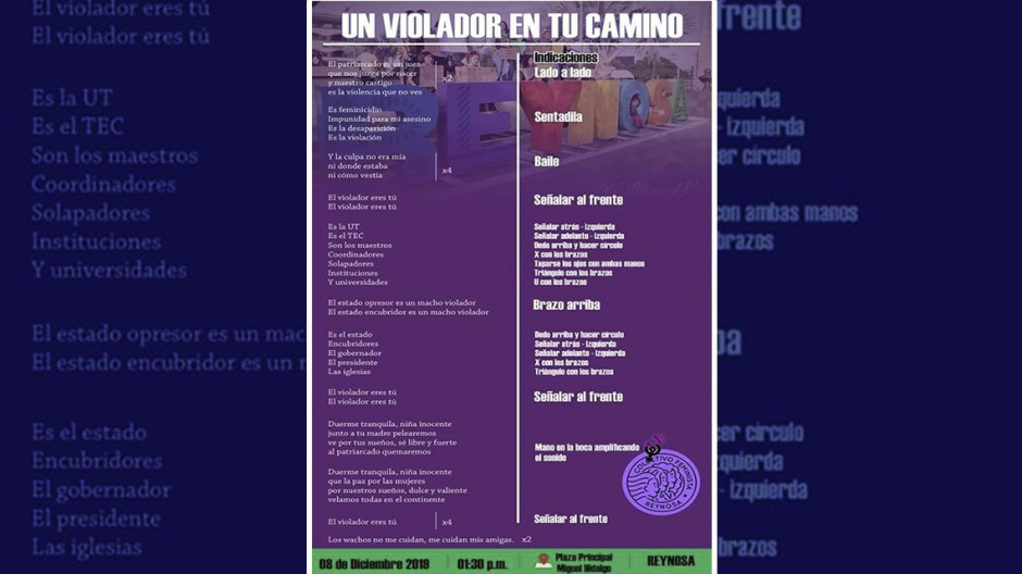 Organizan versión reynosense de “un violador en tu camino”