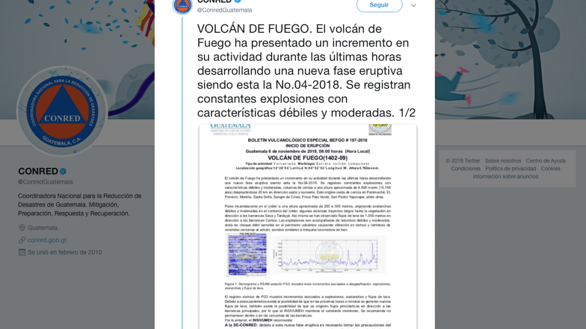 Volcán de Fuego de Guatemala entra en erupción