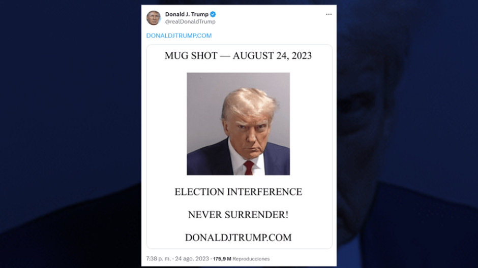 Donald Trump vuelve a X (Twitter) con publicación de ficha policial