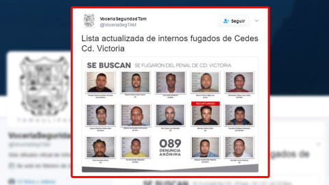 Capturan a otro reo fugado del penal de Victoria; faltan 13