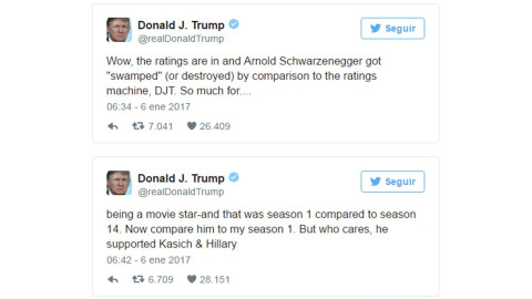 Por raitings bajos en programa, Trump se lanza contra Schwarzenegger