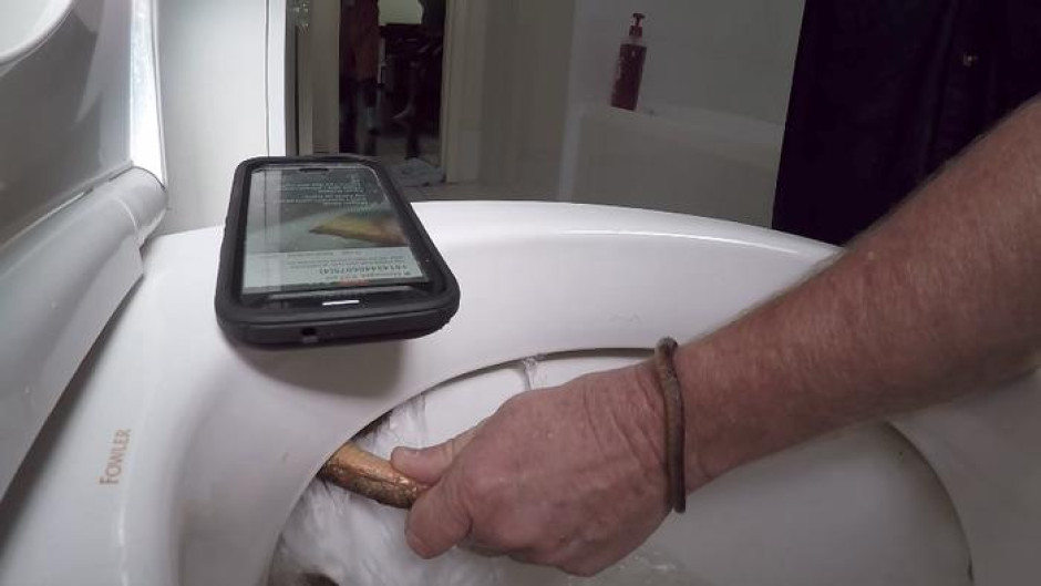 Familia encuentra una serpiente en un excusado 