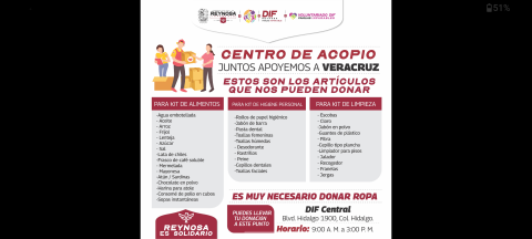 Instalan Alcalde Carlos Peña Ortiz, DIF y Voluntariado centro de acopio para apoyar a familias de Veracruz