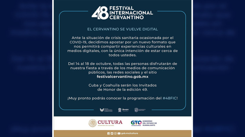 Festival Internacional Cervantino se celebrará digitalmente