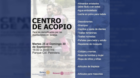 Apertura Club Rotario centro de acopio para damnificados de Sinaloa 