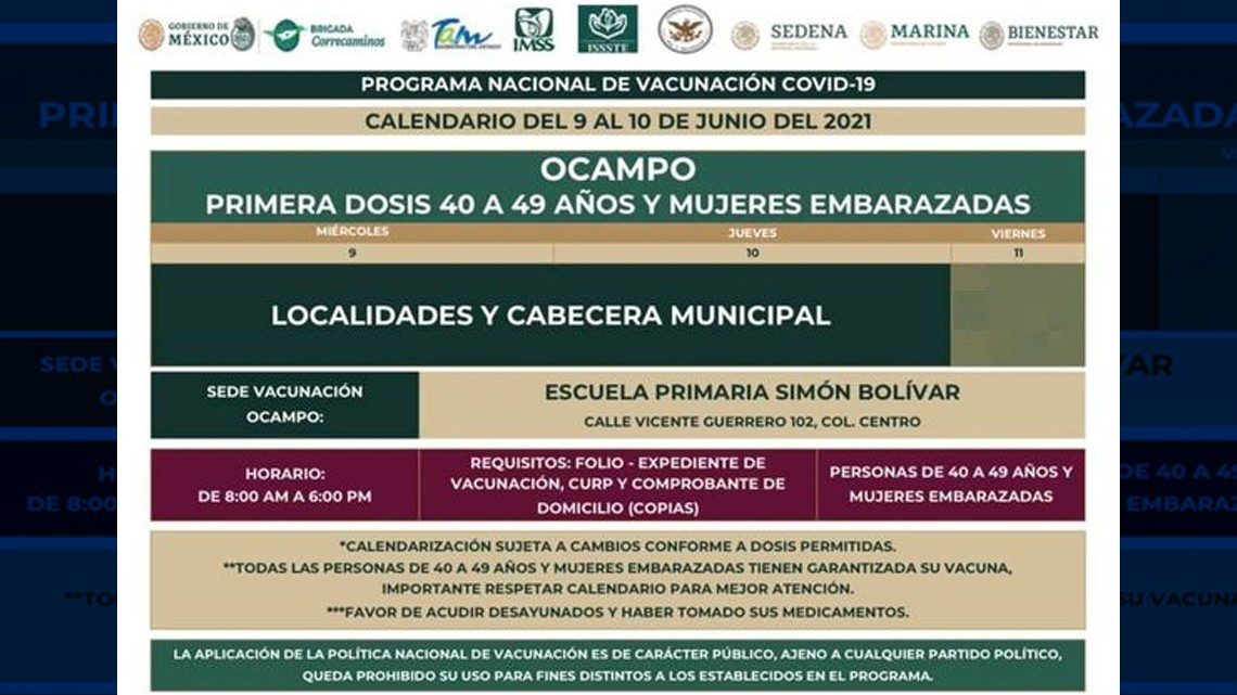 Inicia vacunación contra Covid-19 a personas de 40 a 49 Nuevo Laredo y otros 7 municipios 