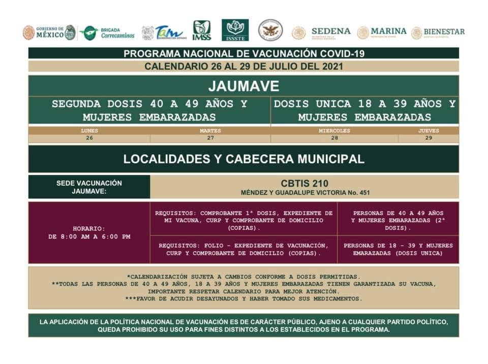 Conoce primeras fechas y sedes de vacunación contra Covid19 para 18 a 39 años en Tamaulipas