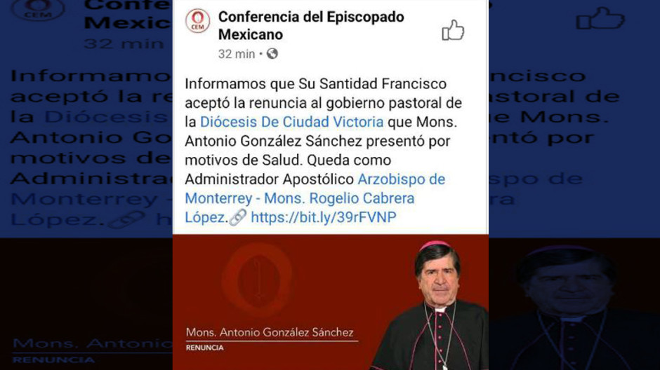 Por motivos de salud, renuncia Obispo de Victoria 